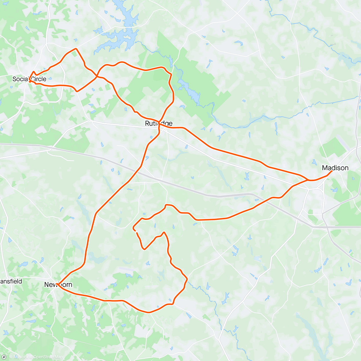 Map of the activity, Spring BRAG tuneup.  Day 2.  Excellent ride today with awesome rest stops.   They have redeemed themselves.  Decided against the century so I could get on the road home.  Rain all day tomorrow in GA