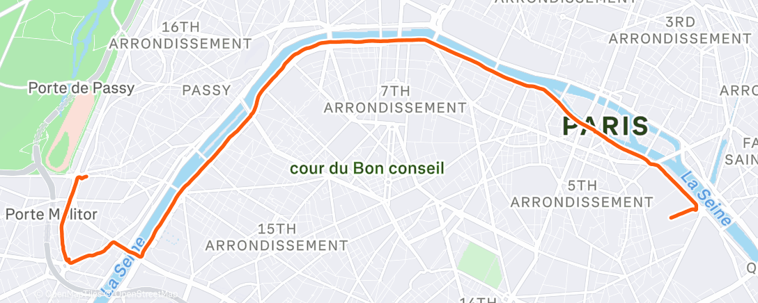 Map of the activity, Course à pied le midi