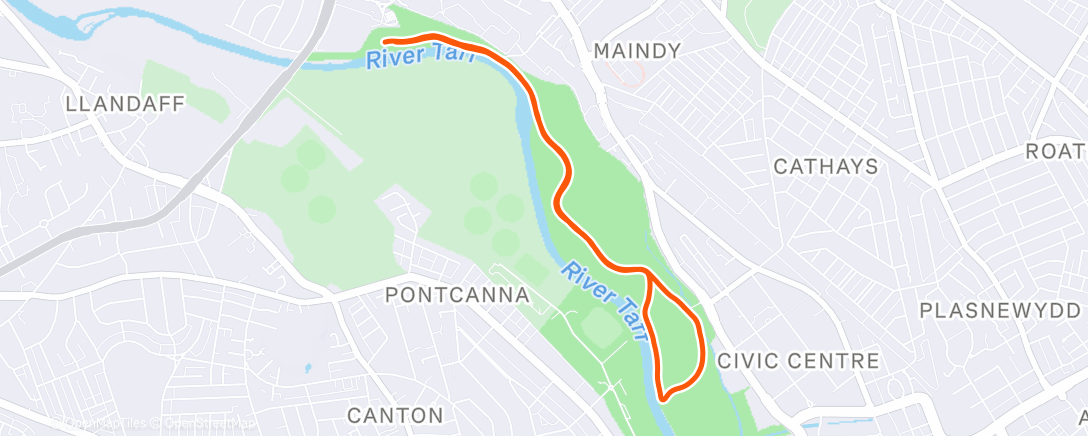 Map of the activity, Cardiff parkrun - nice steady consistent run