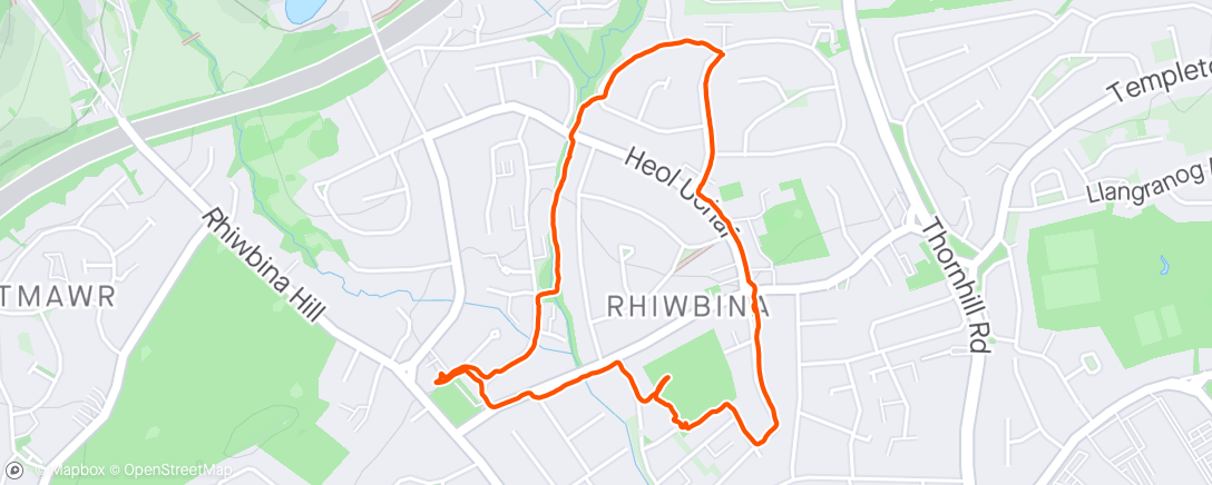 Map of the activity, A very warm walk this morning, tried to stop for a cuppa….. all closed up 🤦‍♀️ home via Rhydwaedlyd Brook 🦮👨🏻‍🦯