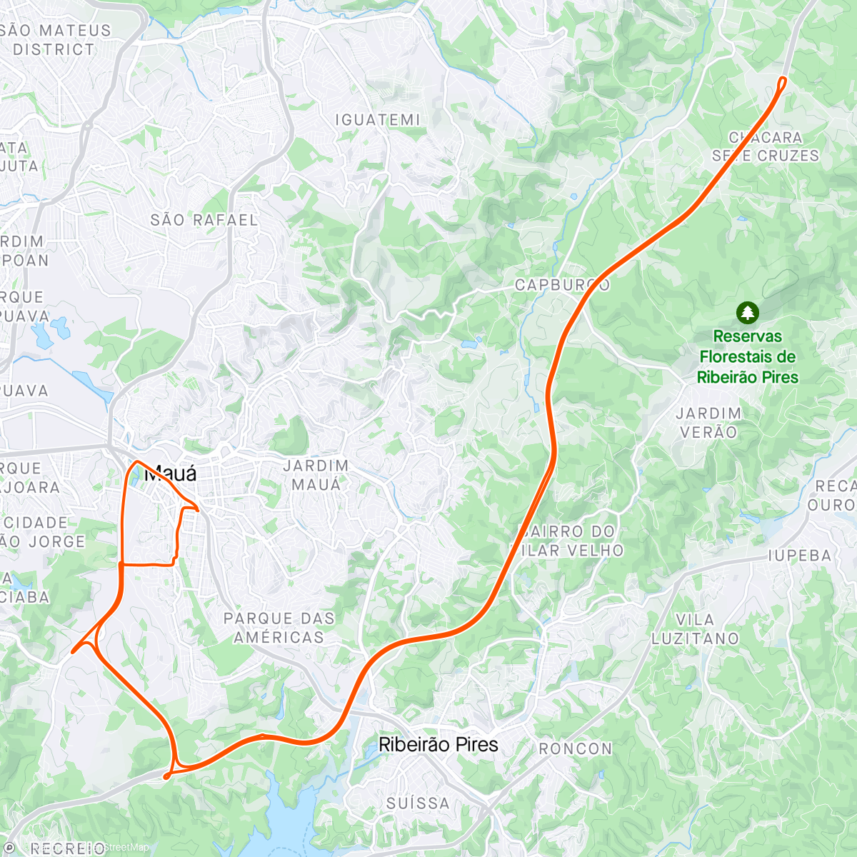 Map of the activity, Pedal regenerativo com penopedal.
Rodoanel até SAU KM 102