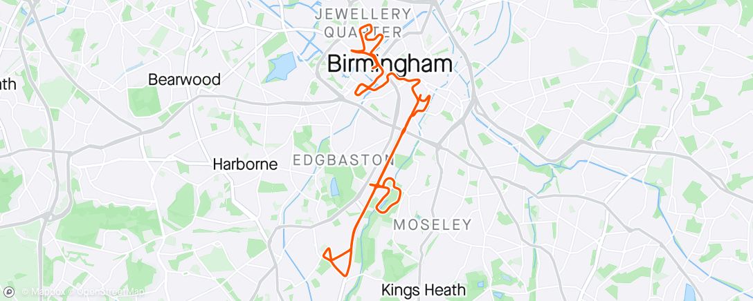 Mapa da atividade, Birmingham half. Too hot for the likes of me! ☀️