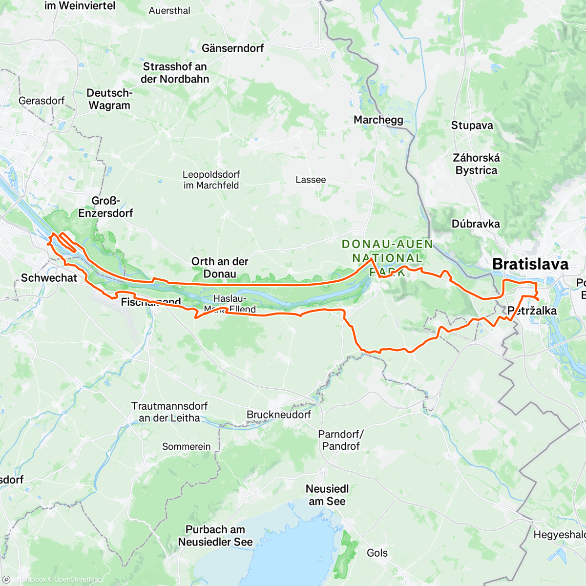 Map of the activity, Kittsee Hollern Petronell-Carnuntum Vieden Stopfenreuth Wolfsthal