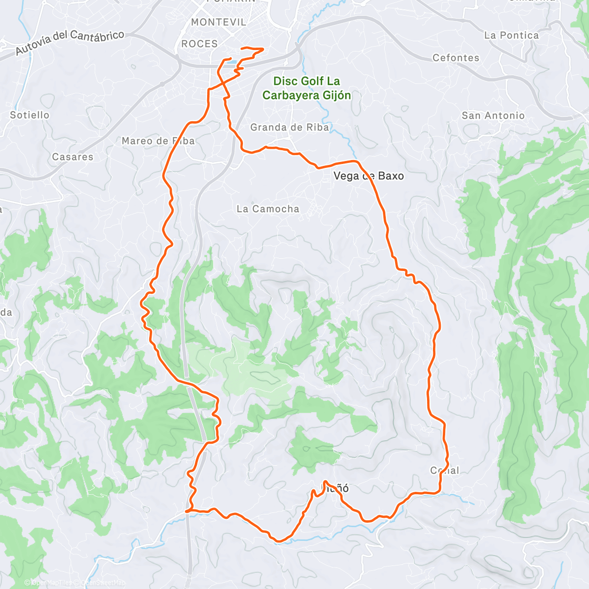 Map of the activity, Bicicleta por la tarde