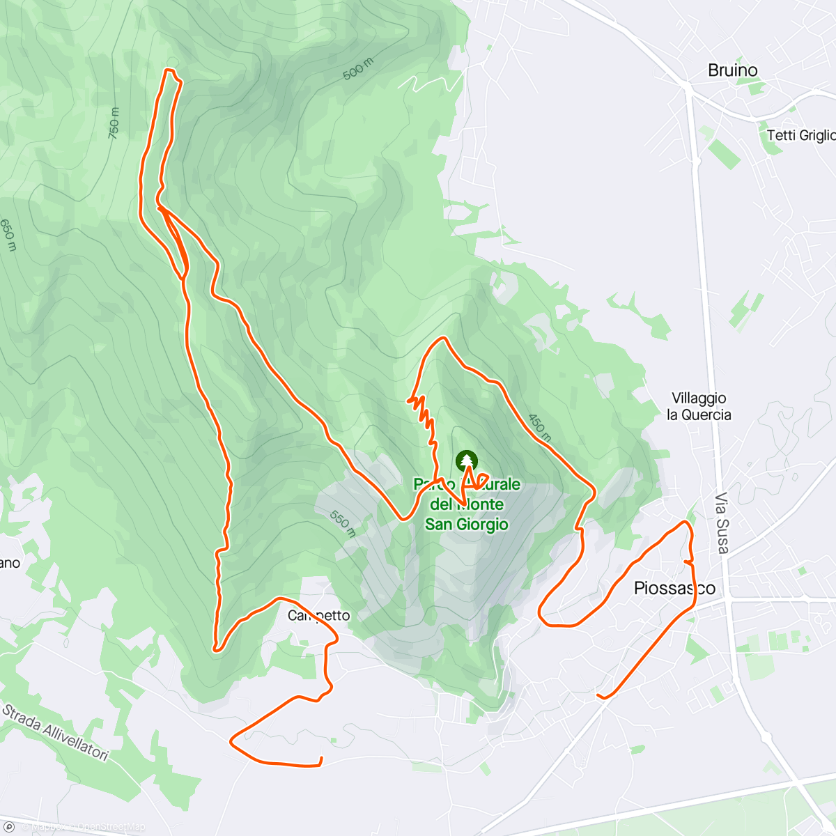 Map of the activity, San Giorgio - traverso - prese - verdina - prese - chiantorino