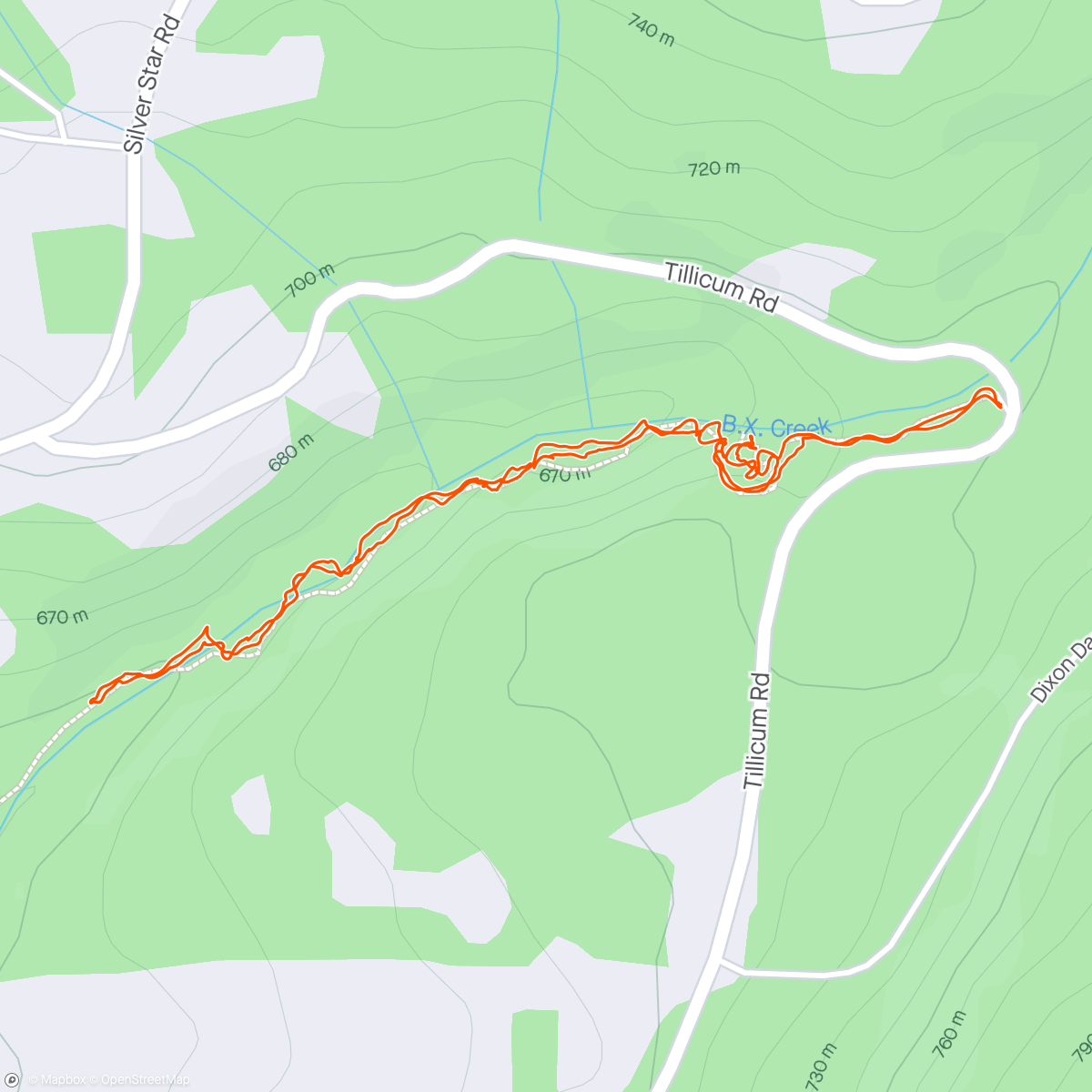 Map of the activity, BX Falls trail - upper lot to falls, then to slide area and back
