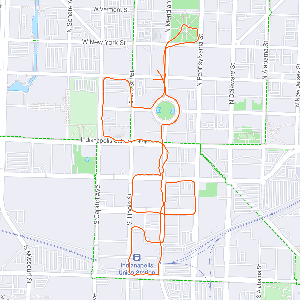Map of the activity, Indy in the morning.