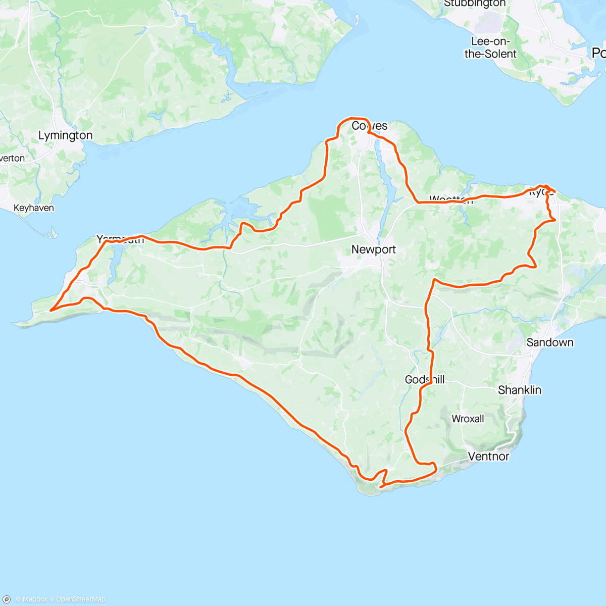 Map of the activity, Isle of Wight ride 🚴‍♀️ ☀️ ☀️ ☀️