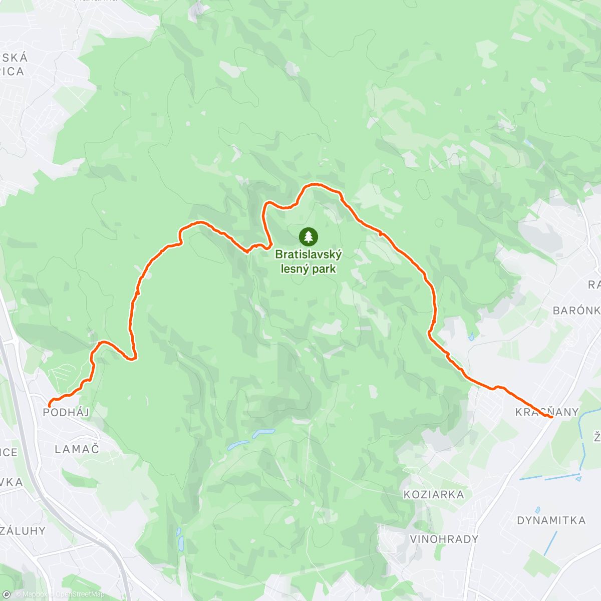 Map of the activity, z Lamača do Krasňan s deťmi