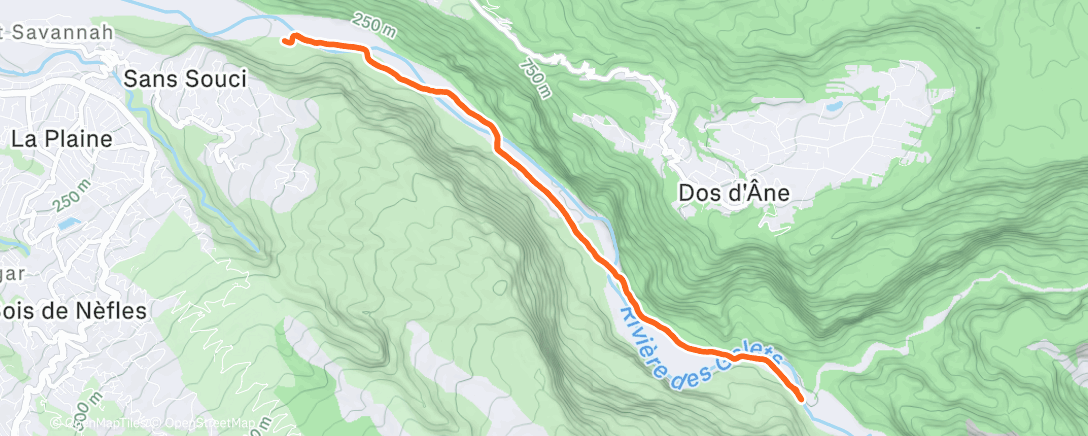 Карта физической активности (Rivière des galets jusqu'à Mafate après le VTT)