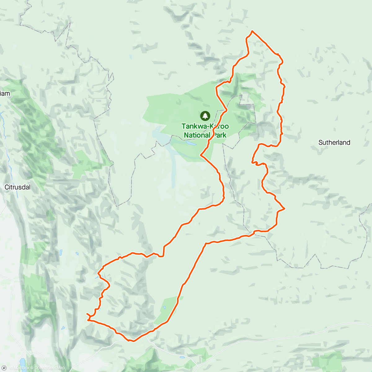 Map of the activity, Munga grit Tankwa 500km