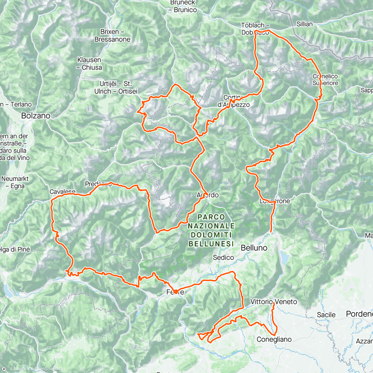 Map of the activity, Ultracycling Dolomitica