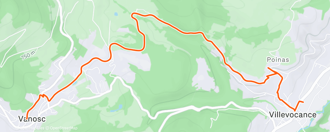 Map of the activity, Trajet de Villevocance à Vanosc