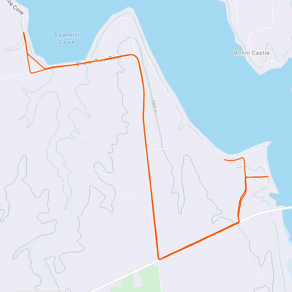 Map of the activity, Just us and the snowplows out around Sodus Bay