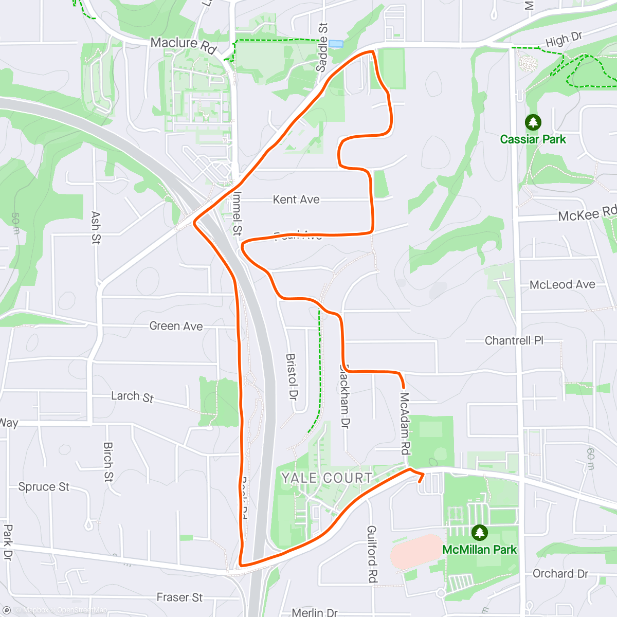 Map of the activity, Last practice before the Sun Run with Margaret