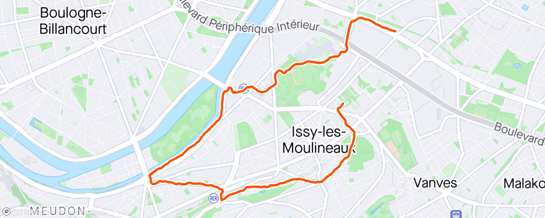 Map of the activity, Footing du midi dans le bas d'Issy