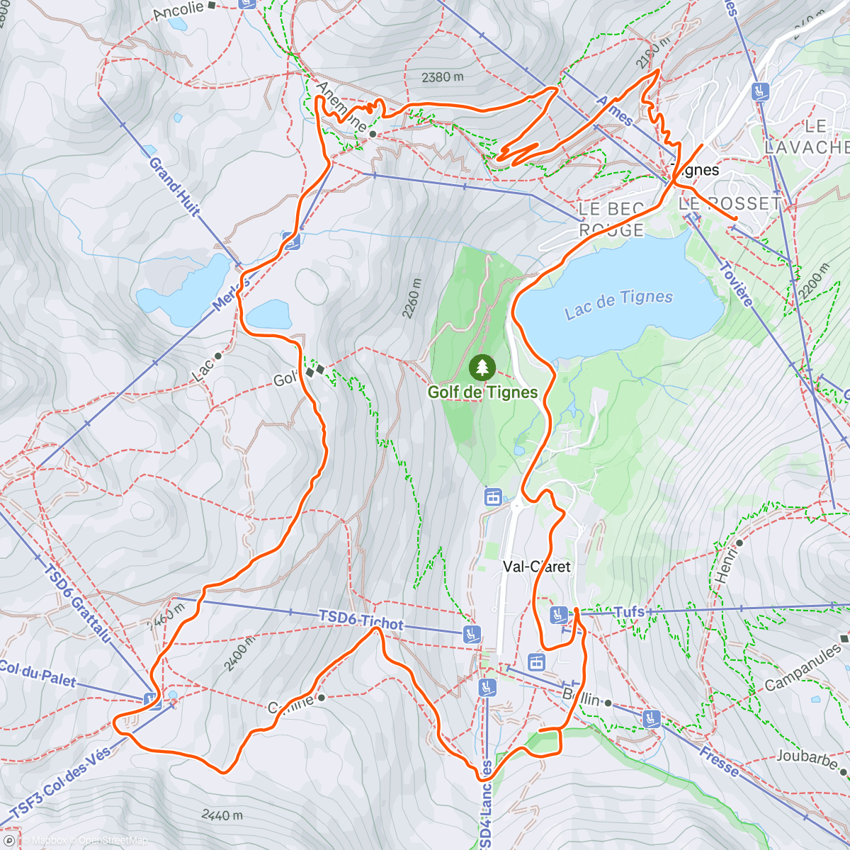 Map of the activity, Tignes J15 😍