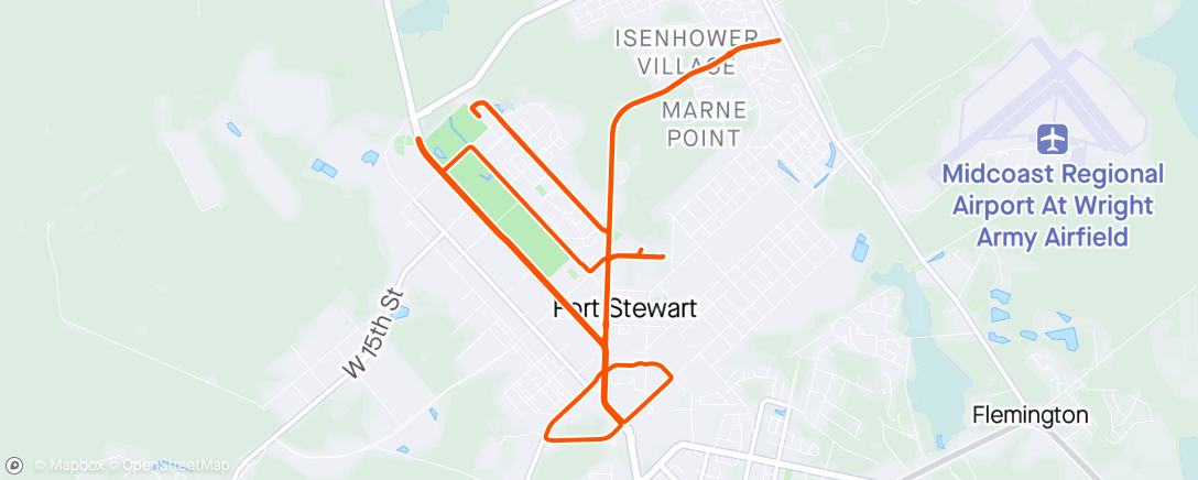 Map of the activity, Riding around Ft. Stewart