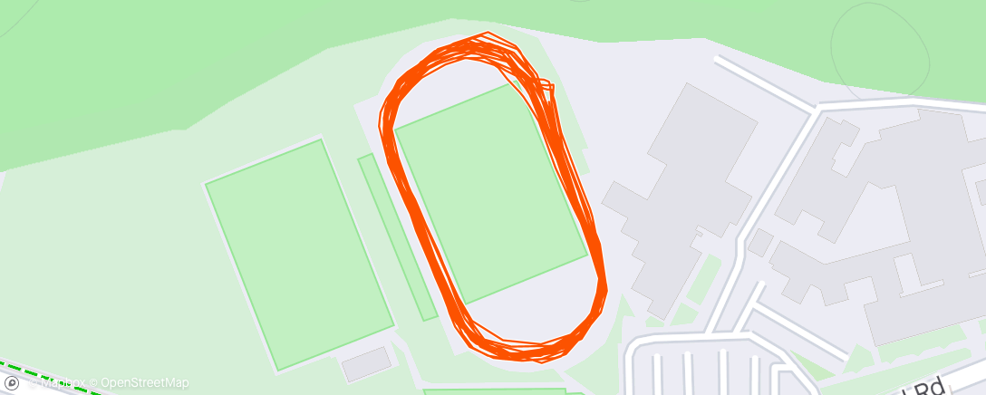 Map of the activity, 3 x 1m efforts with a walking lap recovery and a lap cool down