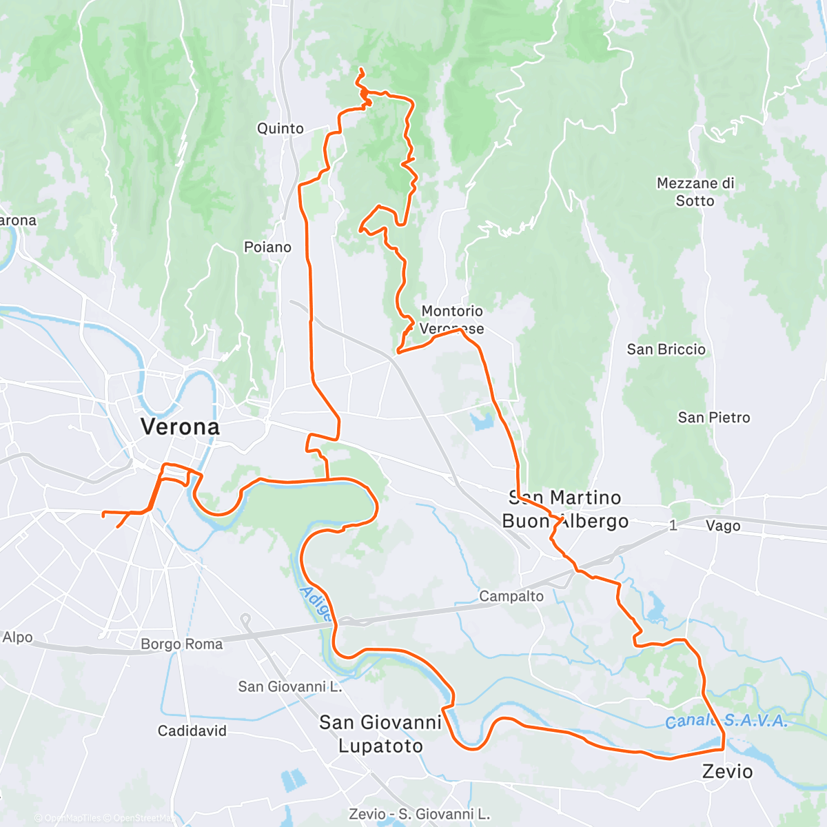 Карта физической активности (Piccolo Stelvio Castello Montorio San Martino Buonalbergo Zevio Ciclabile Pantani Verona)