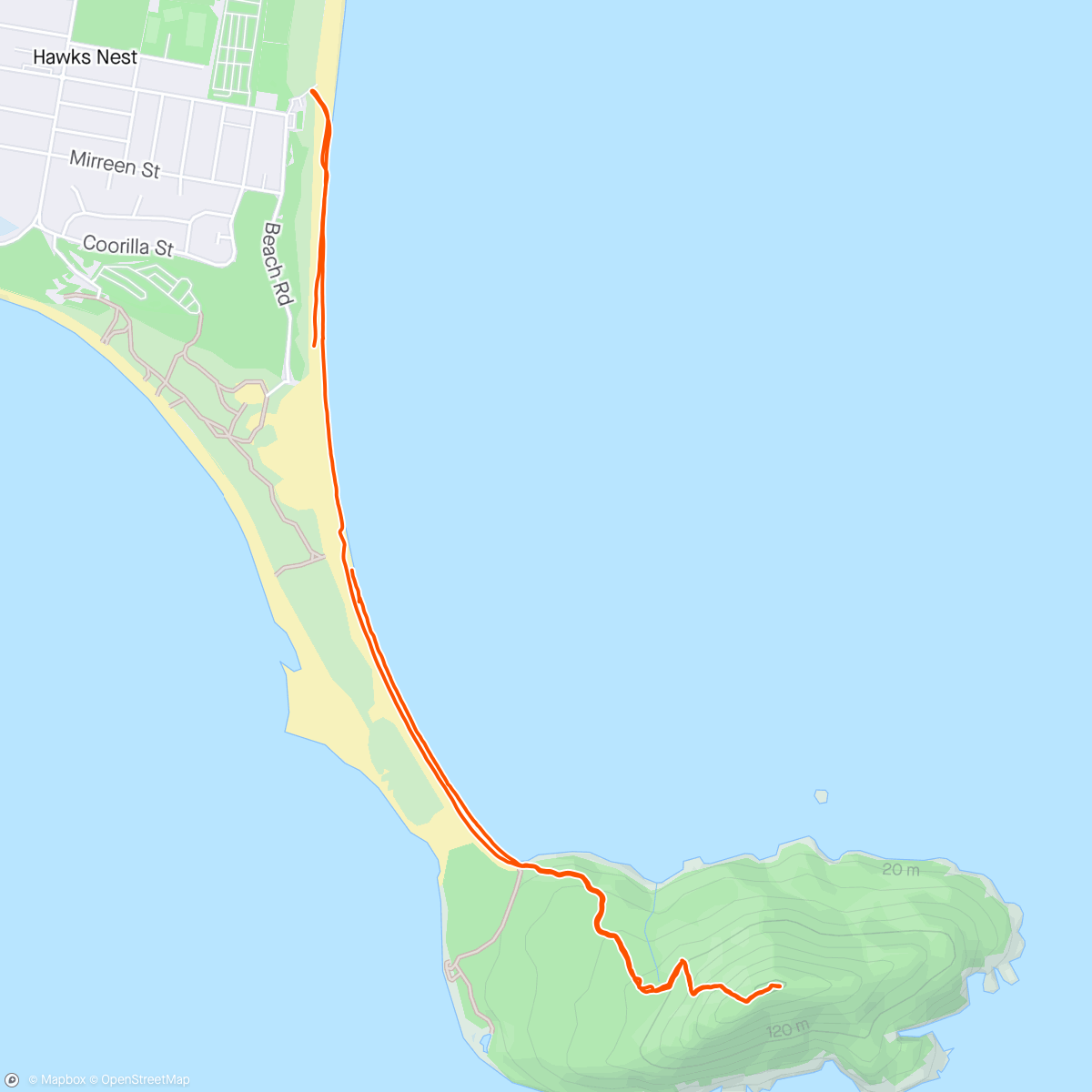 Map of the activity, Hawks Nest 🪺 Beach Run & Hike 
☀️ 🌊 🦅