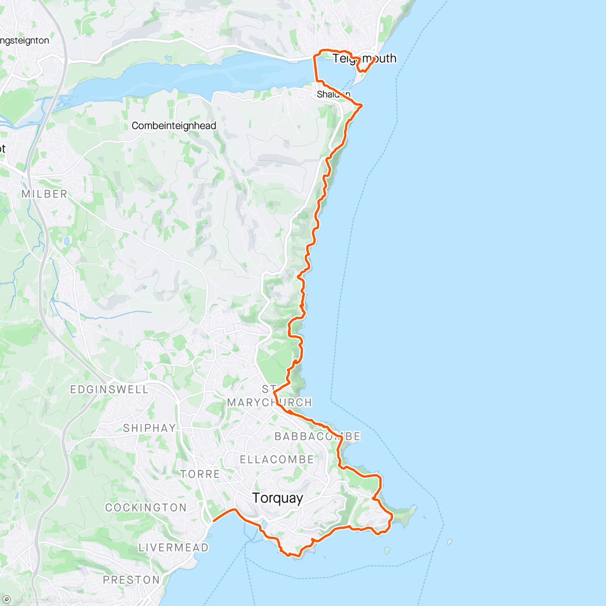 Map of the activity, 5th wedding anniversary walk - Torquay to Teignmouth