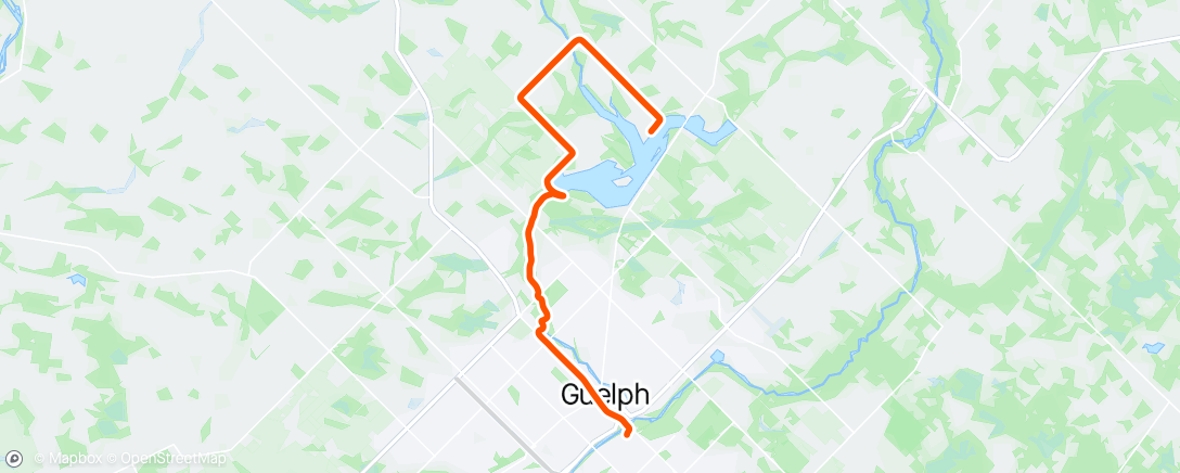Map of the activity, Ride out to Guelph Lake