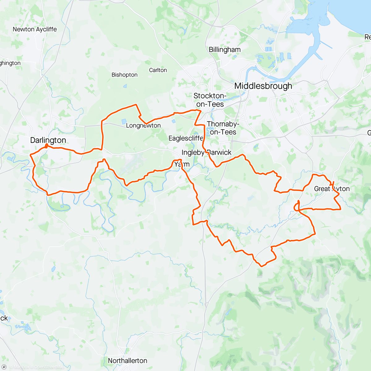 Map of the activity, Ride to darlo