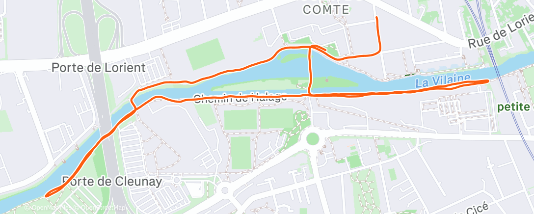 Map of the activity, Course à pied en soirée