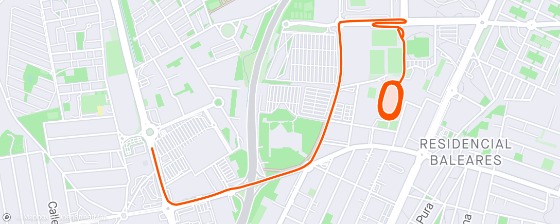 Map of the activity, Thursday track with John. Sore legs but got it done. W/up 2km, 6x400m (4:10pkm - 3:28pkm pace) c/down 😎