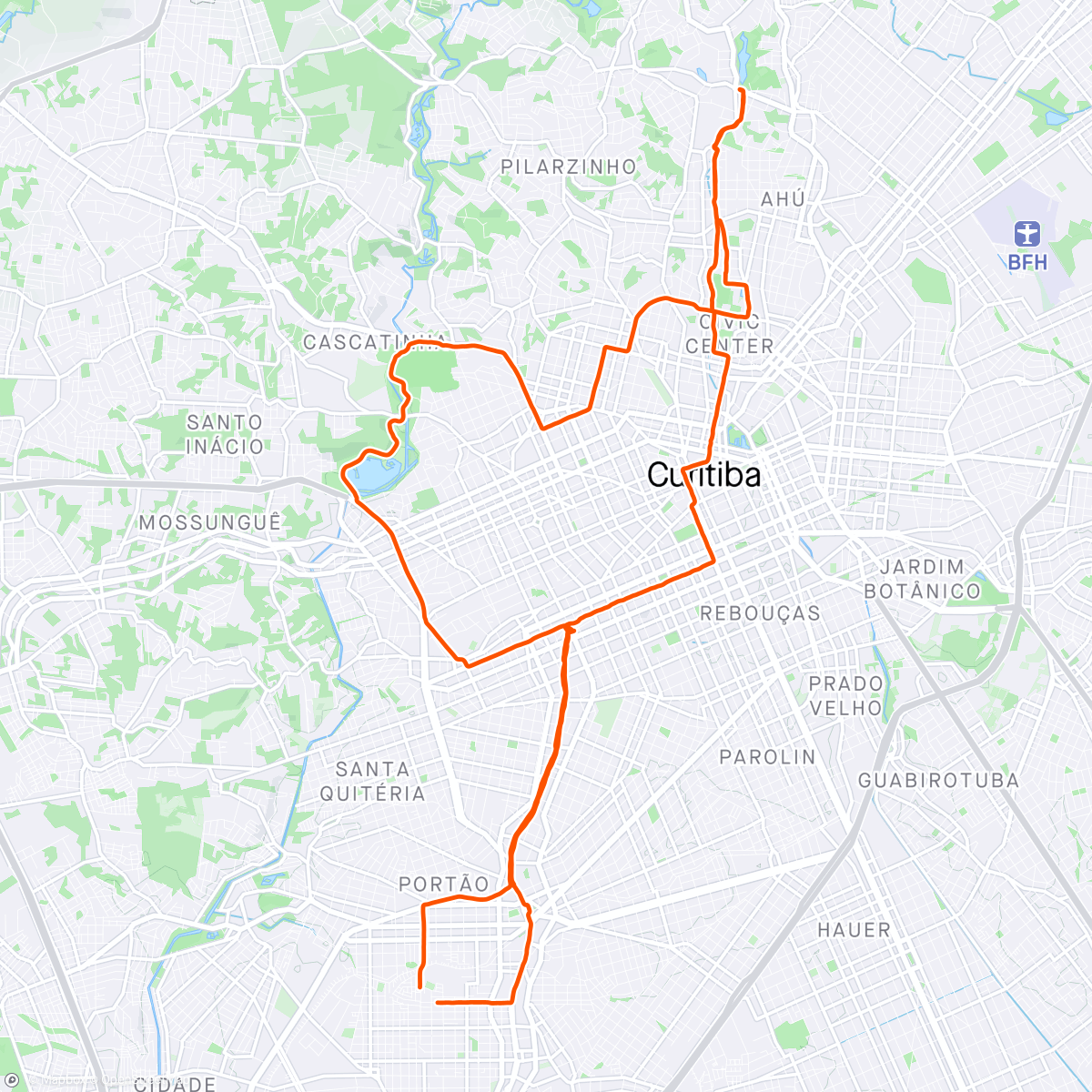 Mapa da atividade, Pedal Urbano parques Curitiba 🥰