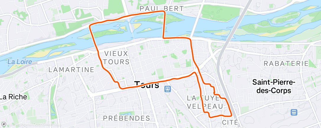 Map of the activity, Course à pied en soirée