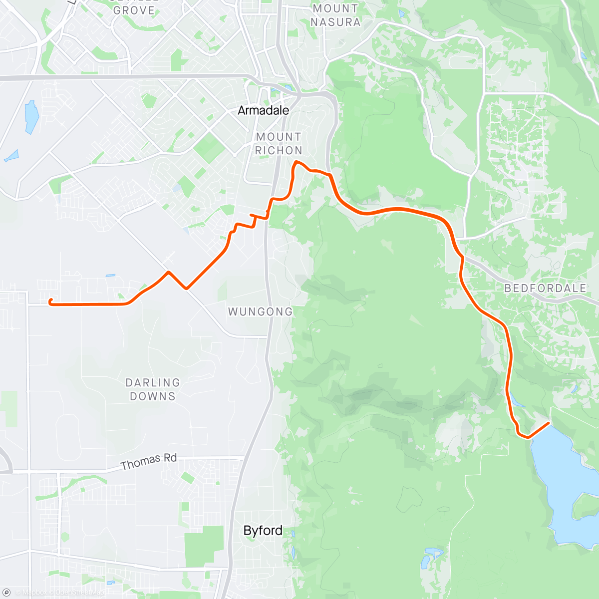 Mapa de la actividad, Morning Ride to Wungong Dam. I am likely since my house is close to beautiful dams. The route was ascending while going but returning was so fun since all descending.