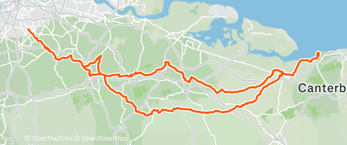 Route map for WHITSTABLE – THE LOBSTER SHACK – G1/2 138MI 7700FT G3 63MI 3300FT