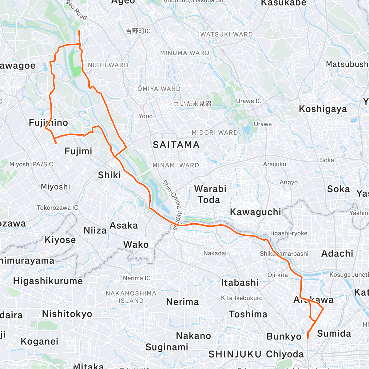 Map of the activity, 荒川うどん五六haloカフェライド