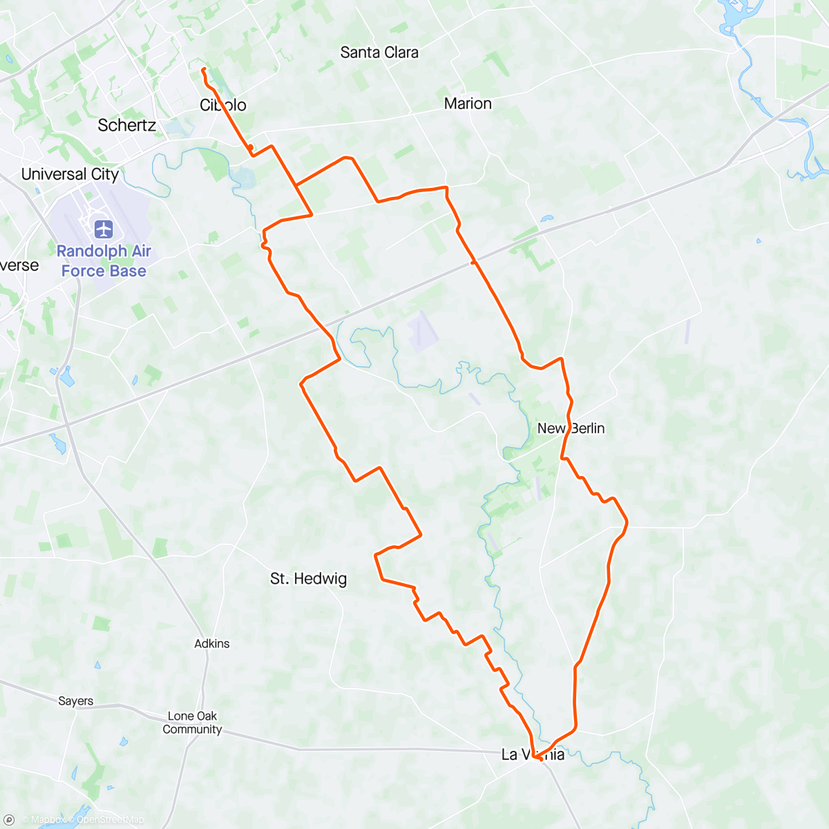 Map of the activity, Cibolo-LV Ride