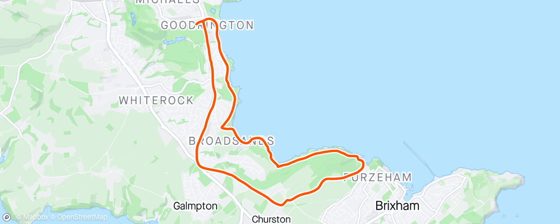 Map of the activity, Evening Run with club on coast path