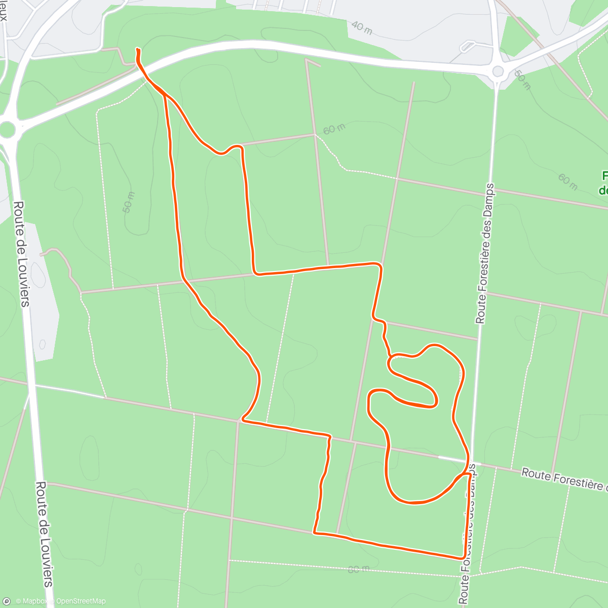 Map of the activity, Footing 40' en forêt