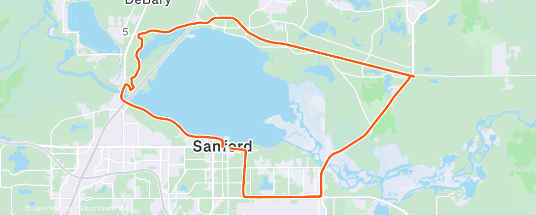 Map of the activity, Christmas morning Lake Monroe Loop solo