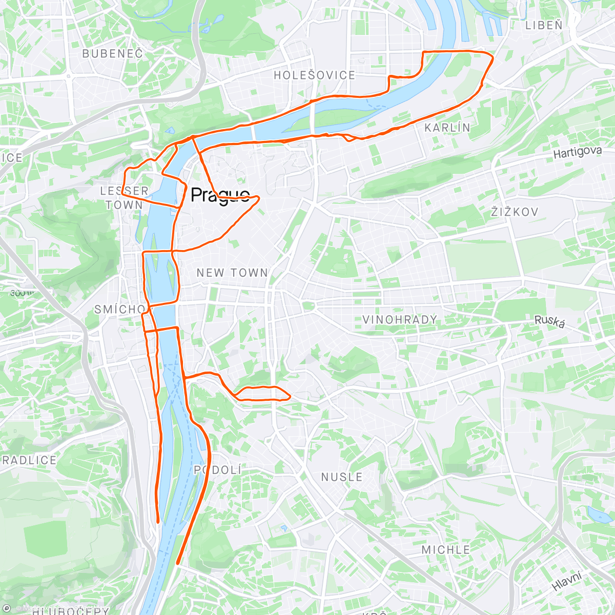 Map of the activity, Můj šestnáctý doběhnutý Pražský maraton