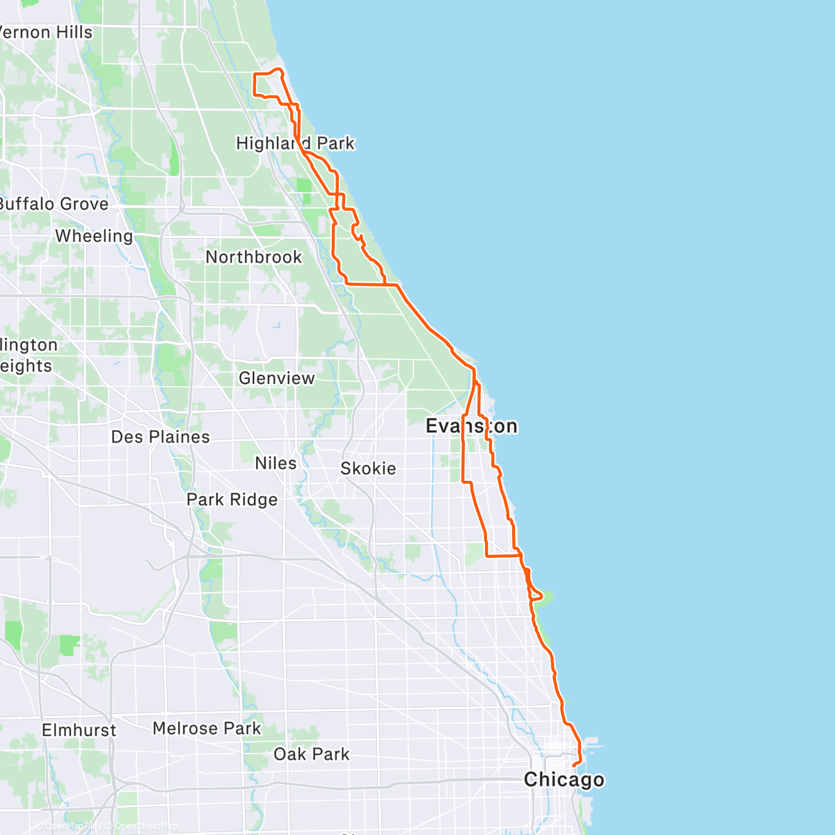 Map of the activity, Fort Sheridan Run (Perm #4798) - Dark mode, Winter mode