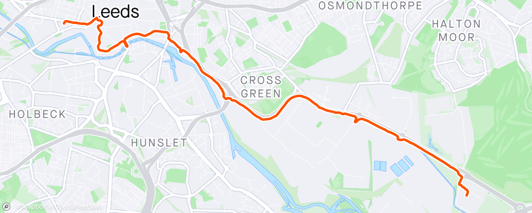 Map of the activity, Temple Green to Leeds commute