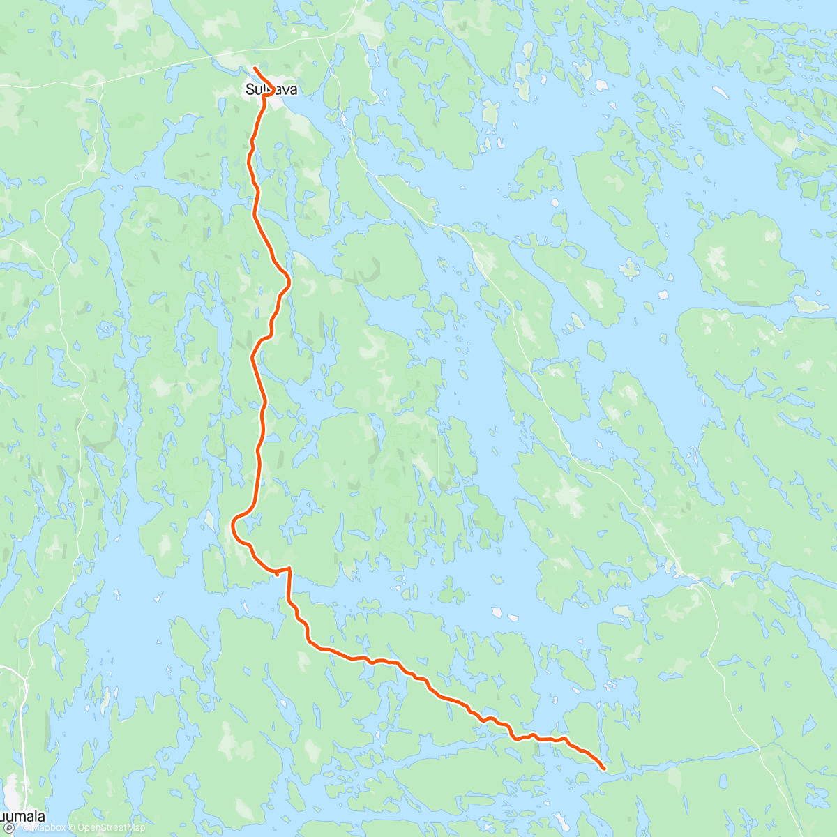 Map of the activity, Cycling around lake Saimaa…freezing head winds