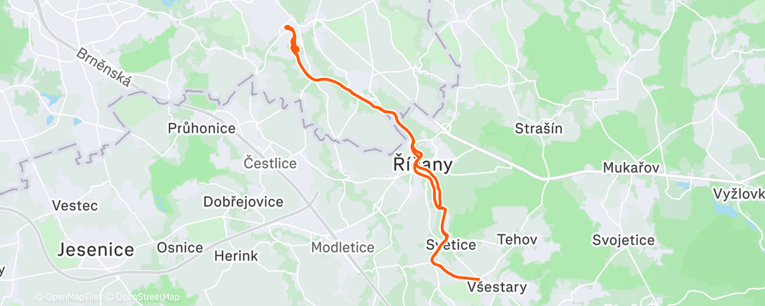 Map of the activity, Noční do Všestar