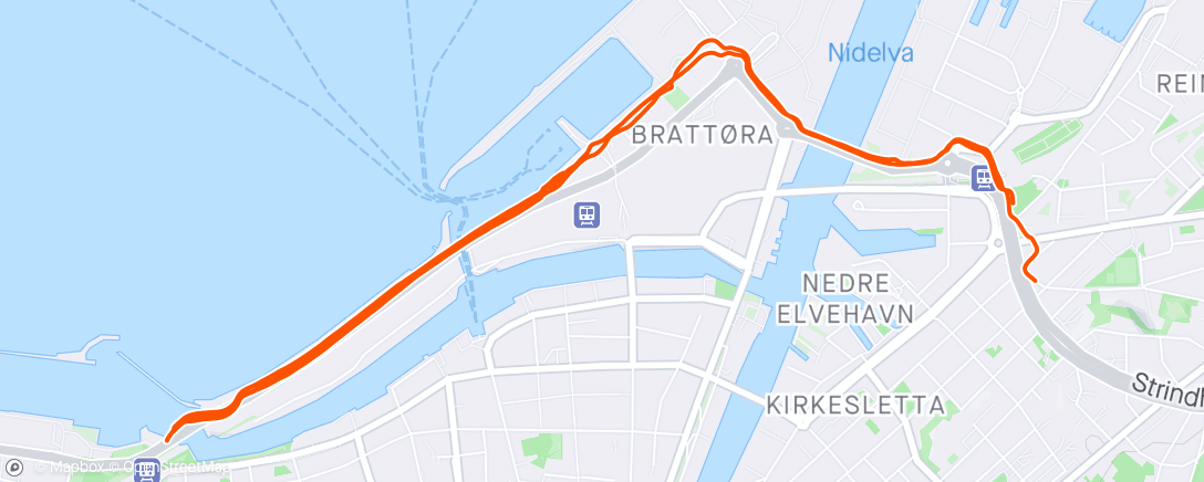 Map of the activity, Årets første uteintervall, 6 x 1000m