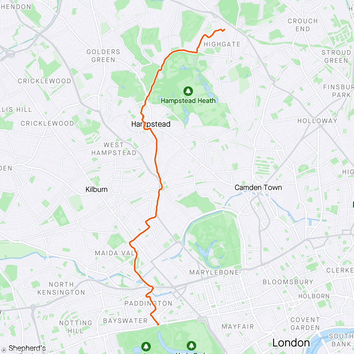 Mapa de la actividad, To Kensington Gardens