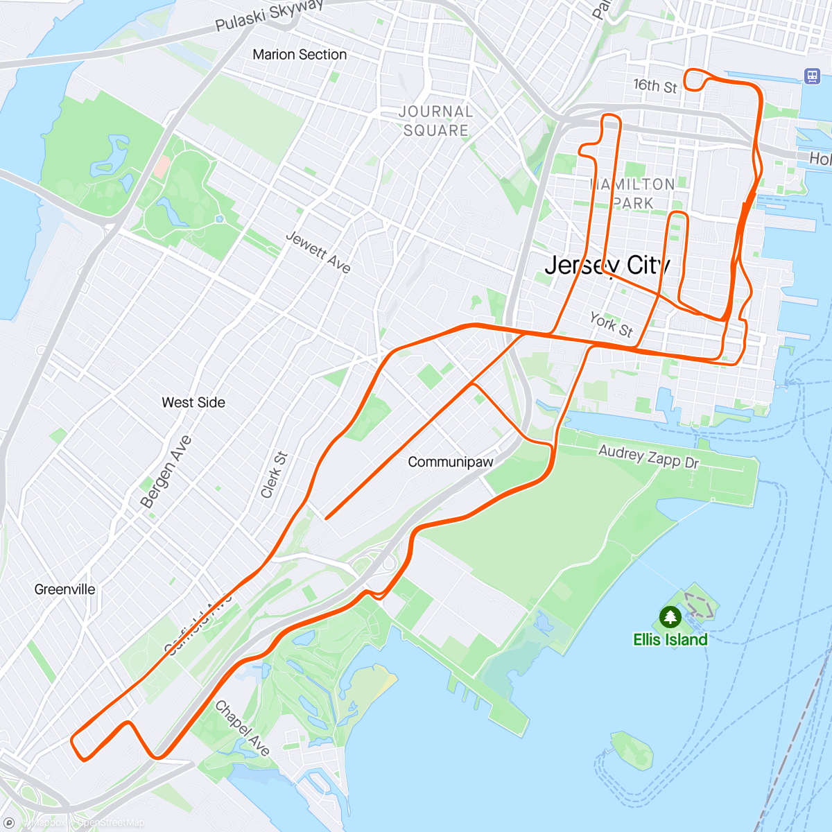 Map of the activity, Jersey City Marathon #2, 3rd fastest 26.2 of 14??