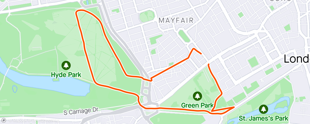 Map of the activity, NB REP London Marathon Shakeout
