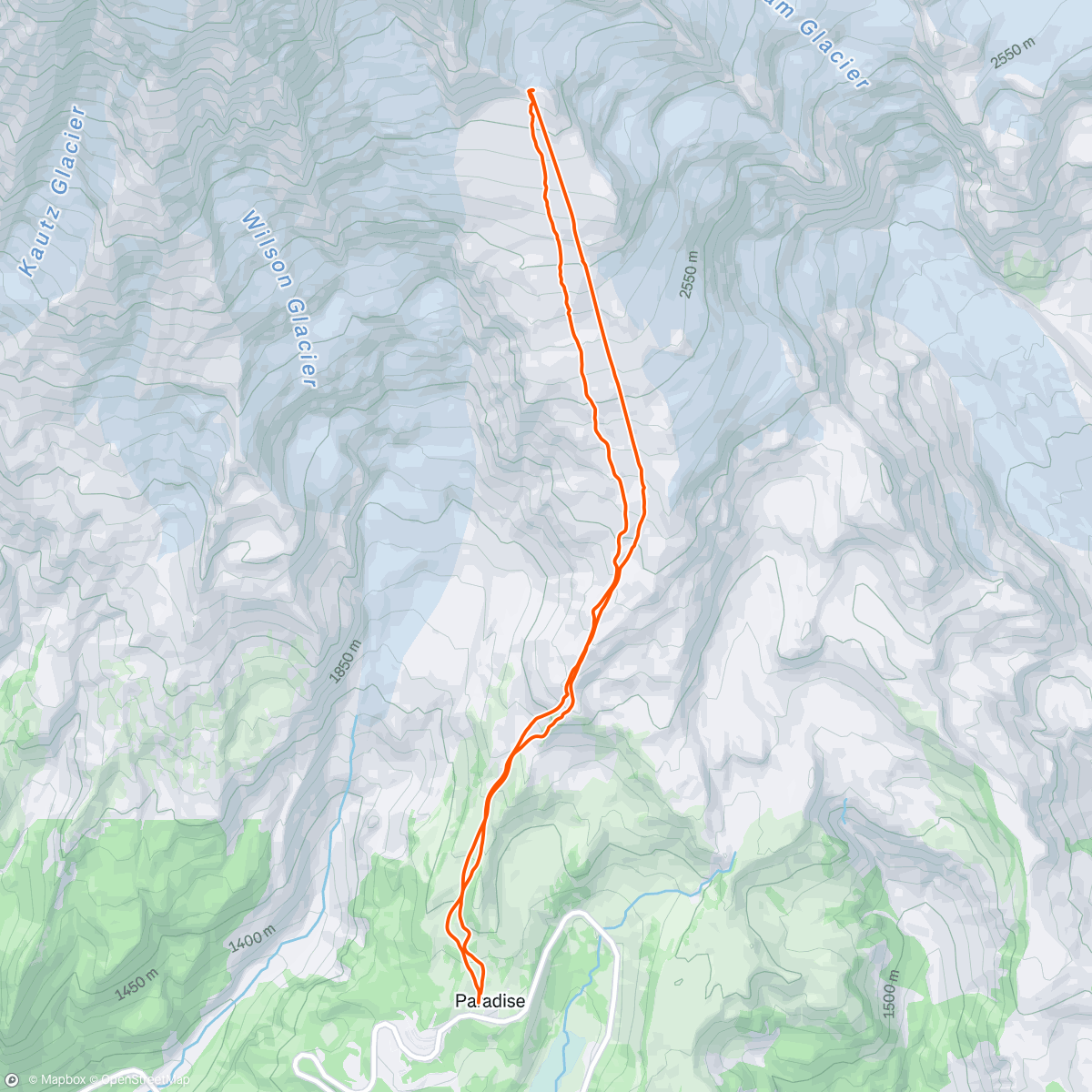 Map of the activity, Camp Muir Hike and Ski