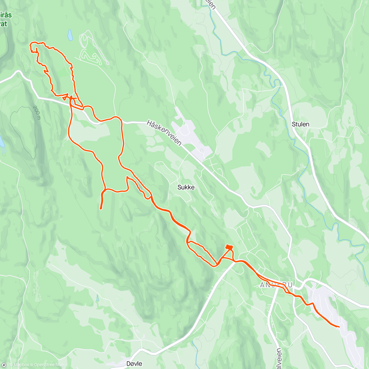 Mapa de la actividad, Kombinert spasertur i skogen og discgolf på Håsken.